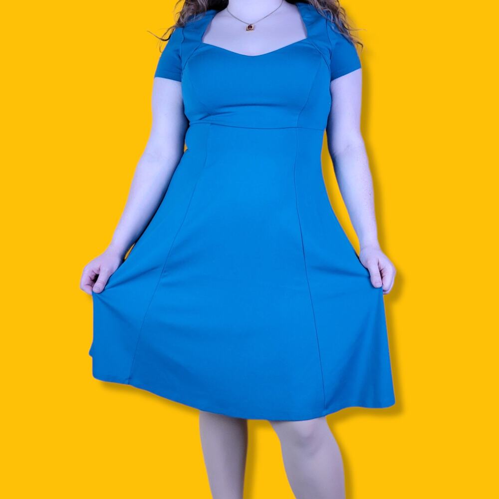 Torrid Blue Skater Midi Dress with Sweetheart Neckline, 00, M-L